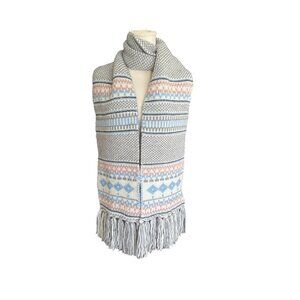 Lands End Womens Soft Knit Tassel Scarf Geometric Pattern In Pastel Blue & Pink